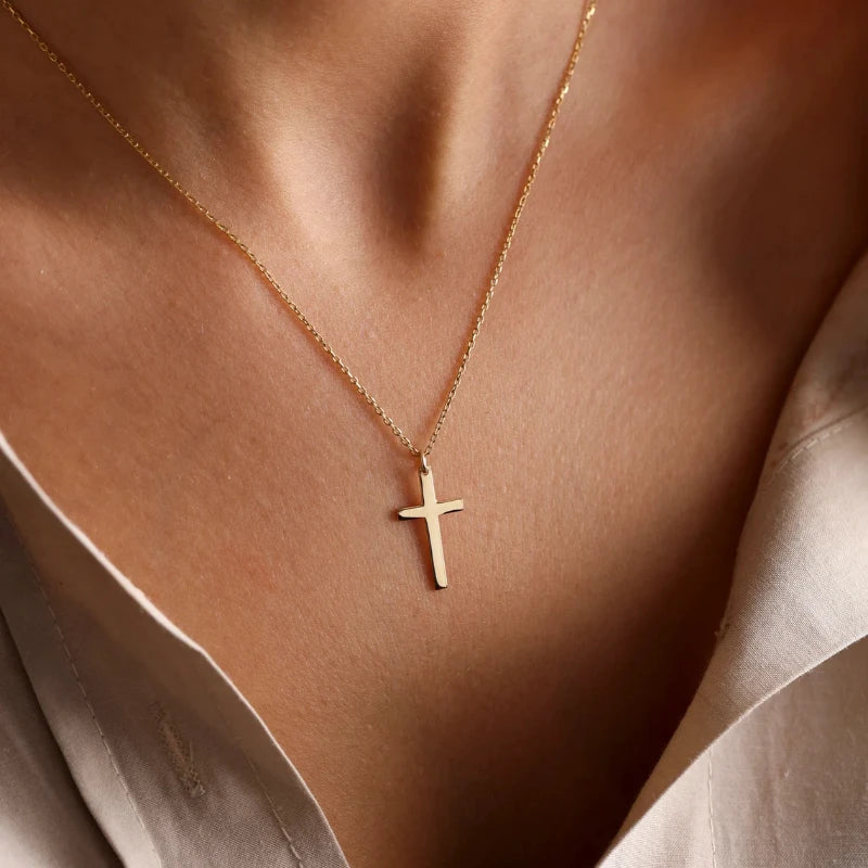 Stainless Steel Cross Gold Silver Color Necklace for Women Men Exquisite Chain Fashion Necklaces Jewelry Birthday Present