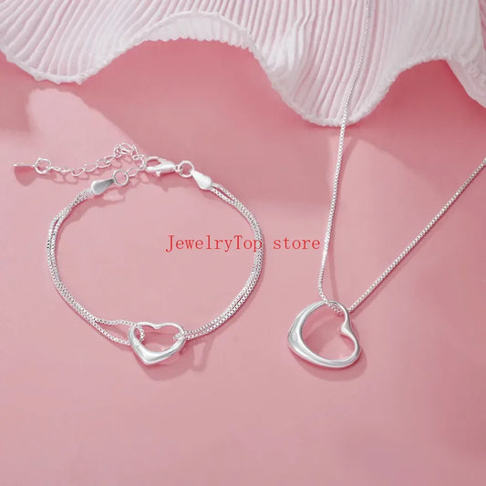 Fine wholesale 925 Sterling silver heart bracelets necklaces for women fashion designer wedding engagement sets Christmas gift