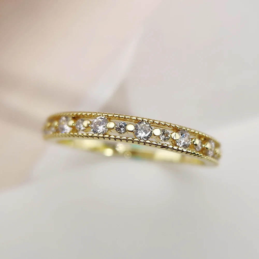 Trendy Elegant Dainty Rings For Women Romantic Women's Ring Shiny Zircon Gold Color Thin Finger Ring Accessories Jewelry KCR088