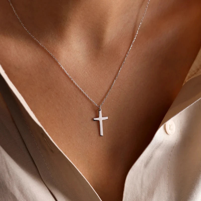 Stainless Steel Cross Gold Silver Color Necklace for Women Men Exquisite Chain Fashion Necklaces Jewelry Birthday Present